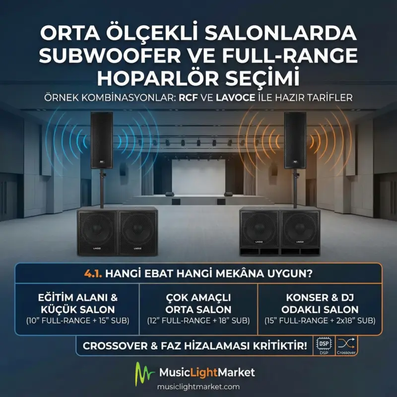 Orta ölçekli salonlarda subwoofer ve full-range hoparlör seçimi ve ses sistemi kurulumu