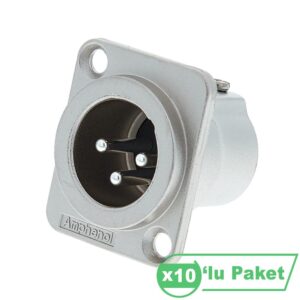 Amphenol AC3MMDZ 3 Pin XLR Erkek Şase Tipi Konnektör ( 10'lu Paket )